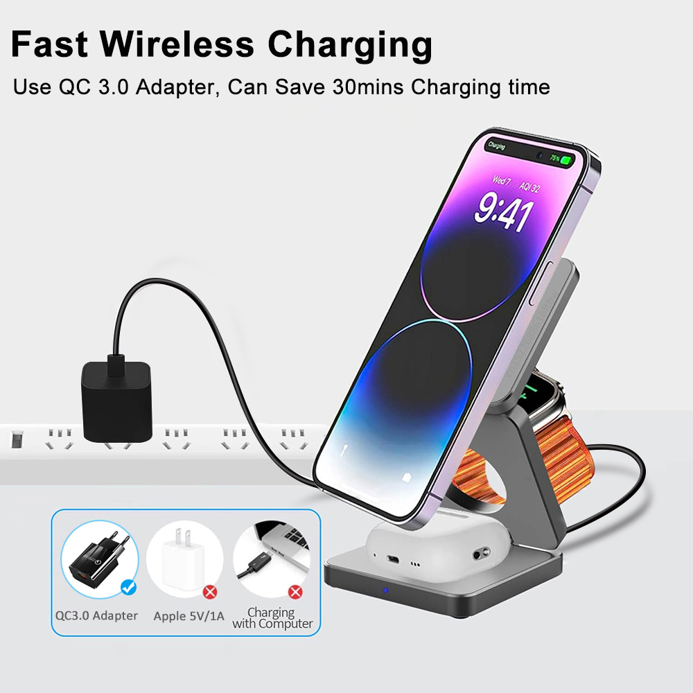 Wireless Charger 3 in 1 Foldab - Wireless Charger Watch review and price